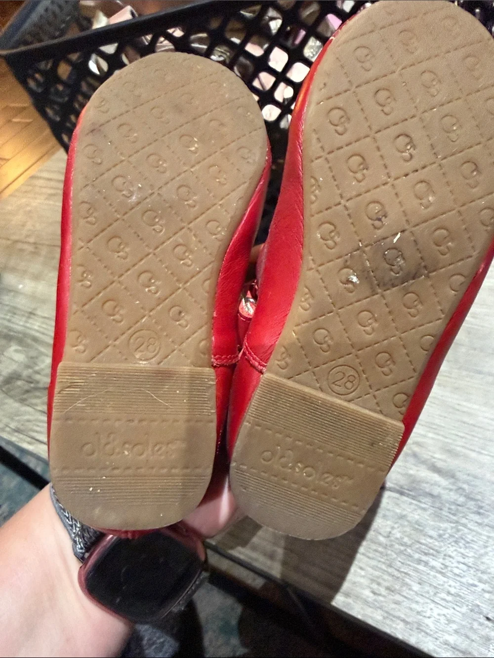 Old Soles Red Leather Mary Jane Shoes with Velcro Strap